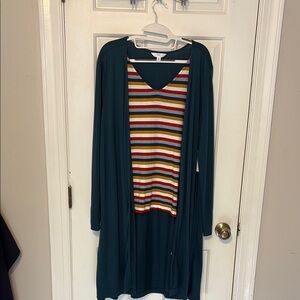 Teal Cardigan with Attached Striped Top